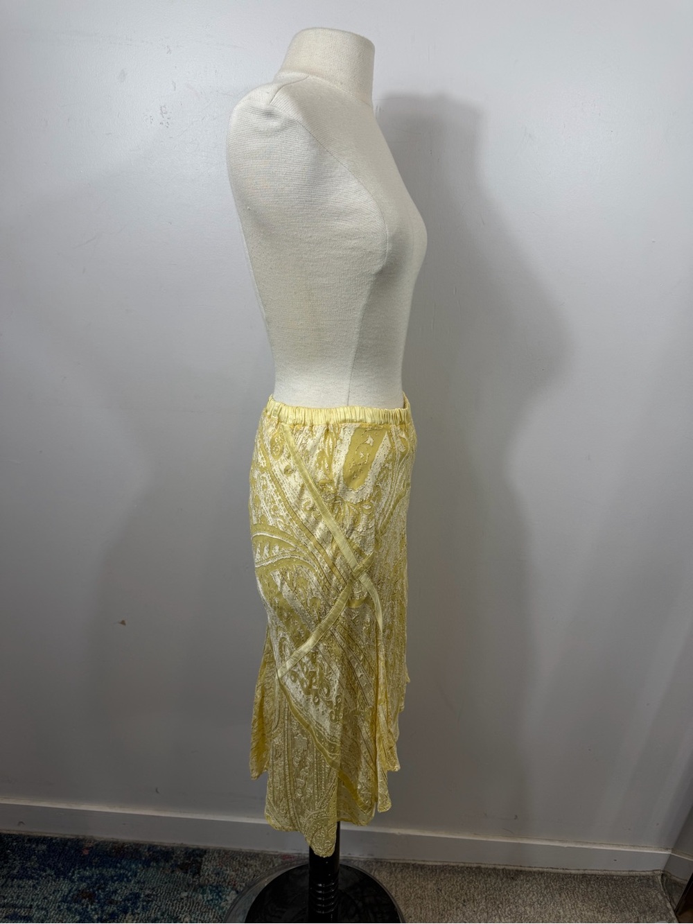 Vintage Roberto Cavalli Yellow Burnout Velvet Paisley Midi Skirt Size S - Picture 4 of 9